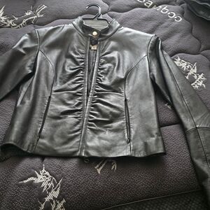 Wilsons Leather Black Ruched Front Leather Jacket